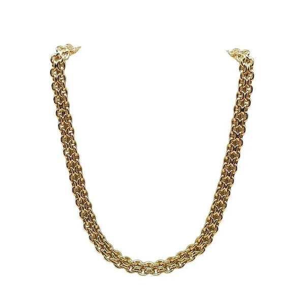 Monet Chunky Chain Long Necklace Fold Over Clasp Gold Tone Vintage 16 in - Picture 1 of 5